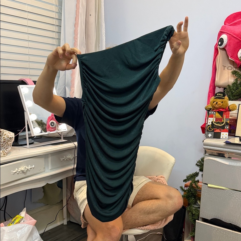 Elegant Dark Green Ruched Dress